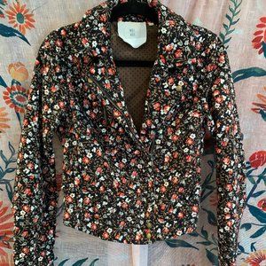 Anthropologie Cropped Floral Bomber Jacket